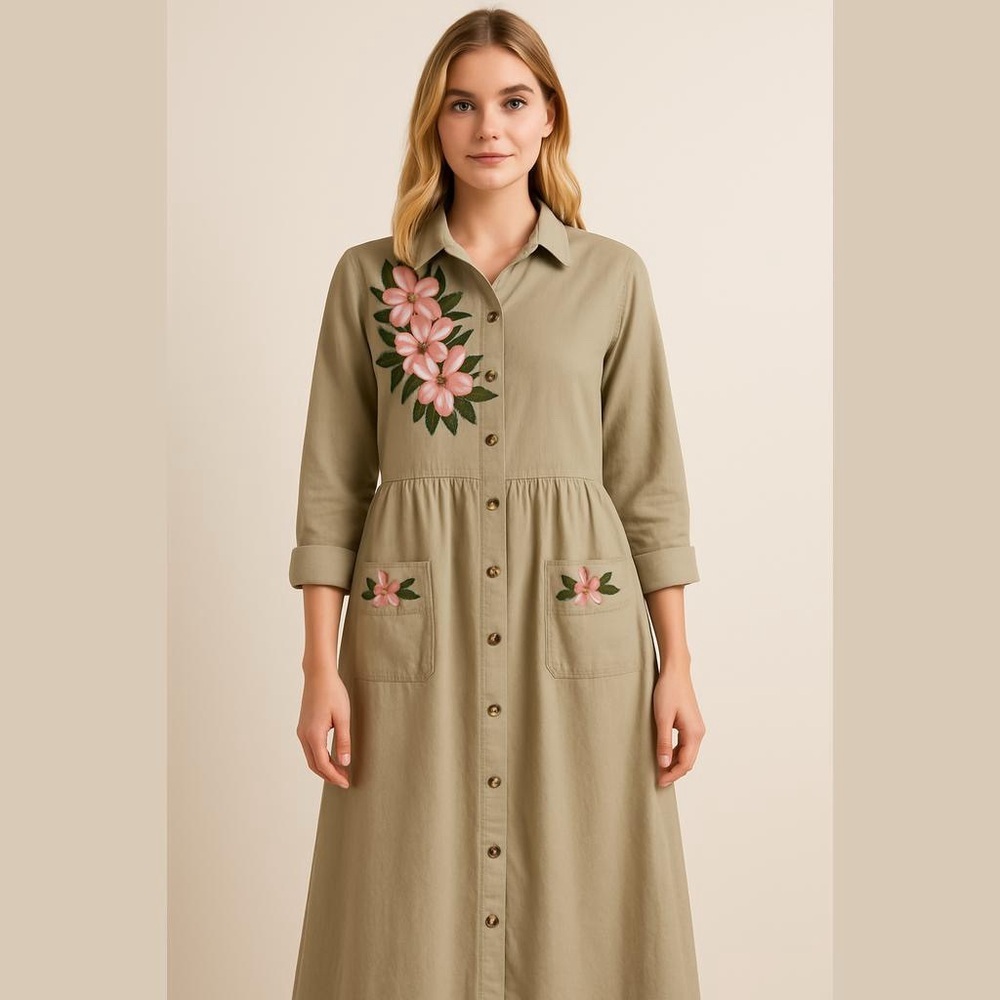 Vintage Sunbelt Plumeria Button Front Dress